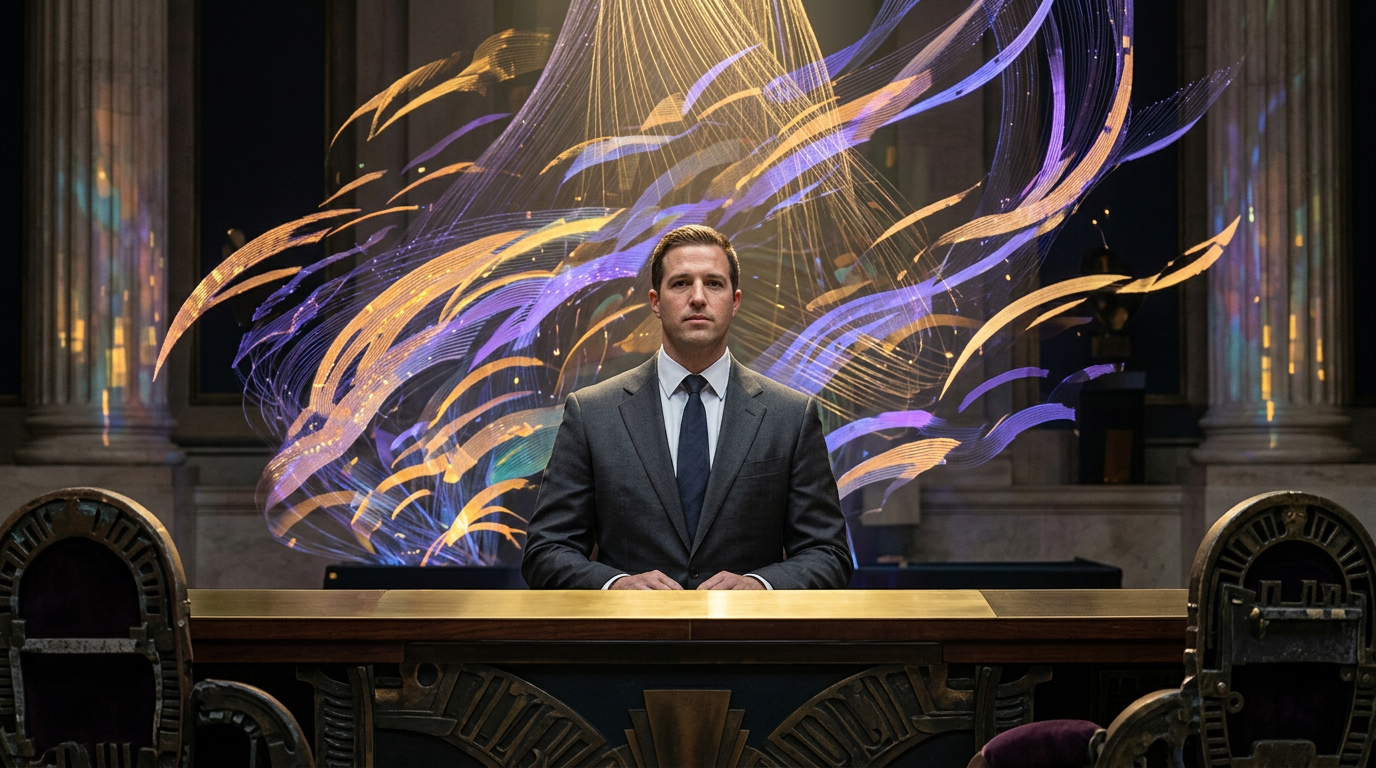 Una persona che attende pazientemente su una scrivania ordinata con luce naturale e oggetti professionali che evocano attesa strategica e preparazione